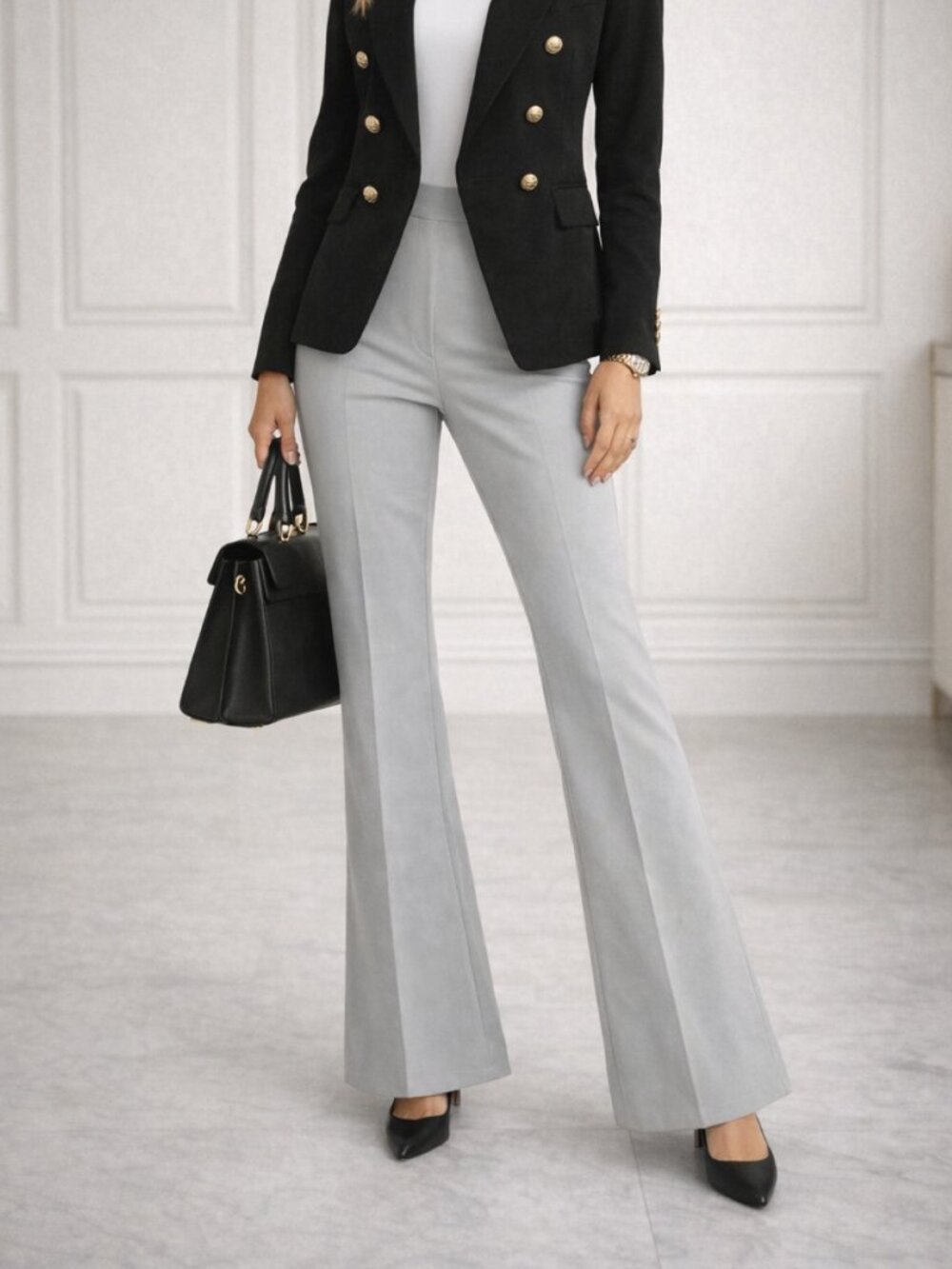 Long High Waist Flare Grey Pant • Gestuz Tailored Trousers • Size EU 36 • NWT